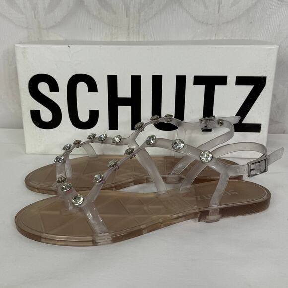 Schutz Bria Crystal Clear Jelly Embellished Sandal with Dust Bag Size 6 NIB - Picture 6 of 13